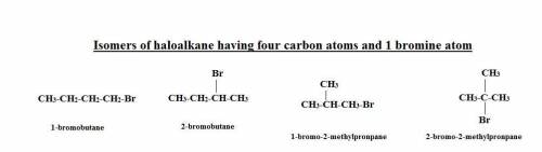 Draw the condensed structural formulas for all the possible haloalkane isomers that have four carbon