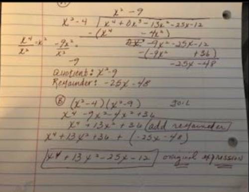 Given p(x) = x4 – 13x2 – 25x – 12. a) use long division to determine the remainder when p(x) is divi