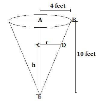 Water is withdrawn from a conical reservoir, 8 feet in diameter and 10 feet deep (vertex down) at th