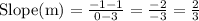 \text{Slope(m)} = \frac{-1-1}{0-3} = \frac{-2}{-3}=\frac{2}{3}