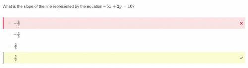 What is the slope of the line represented by the equation -5x + 2y = 10