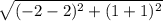 \sqrt{(-2-2)^{2}+(1+1)^{2}}