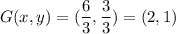 G(x,y)=(\dfrac{6}{3},\dfrac{3}{3})=(2,1)