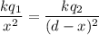\dfrac{kq_{1}}{x^2}=\dfrac{kq_{2}}{(d-x)^2}