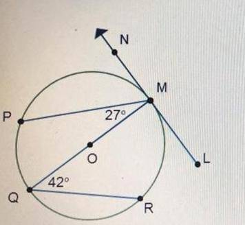 Ln is tangent to circle o at point m and qm is a diameter. determine the measure of the following an