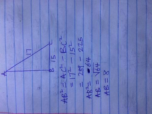The hypotenuse of a right triangle has length 17 and one of the legs has length 15. find the length