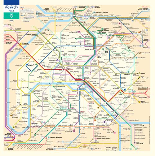 Look at the map of the paris subway system map. the metro is tricky in france. each line has a start