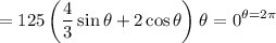 \displaystyle=125\left(\frac43\sin\theta+2\cos\theta\right)\bigg_{\theta=0}^{\theta=2\pi}