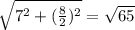 \sqrt{7^{2}+(\frac{8}{2})^{2}} =\sqrt{65}