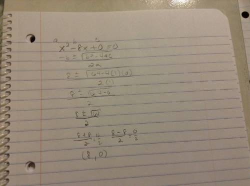 X^(2)-8x=0 solve using quadratic formula