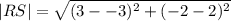 |RS|=\sqrt{(3--3)^2+(-2-2)^2}