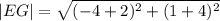 |EG|=\sqrt{(-4+2)^2+(1+4)^2}