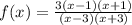 f(x)=\frac{3(x-1)(x+1)}{(x-3)(x+3)}
