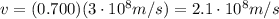 v=(0.700)(3\cdot 10^8 m/s)=2.1\cdot 10^8 m/s