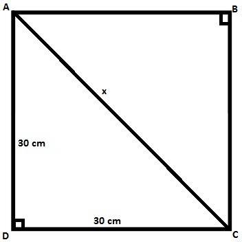 Find the length to the nearest centimeter of the diagonal of a square 30 cm. on a side