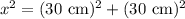 x^2=(30\text{ cm})^2+(30\text{ cm})^2