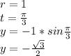r=1 \\ t= \frac{ \pi}{3} \\ y=-1*sin \frac{ \pi }{3} \\ y=- \frac{ \sqrt{3}}{2}