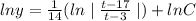 ln y=\frac{1}{14}(ln\mid{\frac{t-17}{t-3}}\mid)+ln C