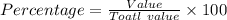 Percentage = \frac{Value}{Toatl\ value}\times 100