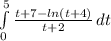 \int\limits^5_0  \frac{t+7-ln(t+4)}{t+2} } \, dt