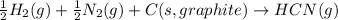 \frac{1}{2}H_2(g)+\frac{1}{2}N_2(g)+C(s,graphite)\rightarrow HCN(g)