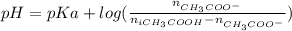 pH=pKa + log(\frac{n_{ CH_{3}COO^{-}}}{n_{iCH_{3}COOH}-n_{ CH_{3}COO^{-}}}})
