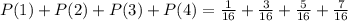 P(1)+P(2)+P(3)+P(4)=\frac{1}{16}+ \frac{3}{16}+\frac{5}{16}+\frac{7}{16}