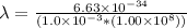 \lambda=\frac{6.63\times10^{-34}}{(1.0\times10^{-3}*(1.00\times10^{8}))}