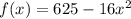 f(x) = 625 - 16x^2