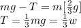 mg - T = m[\frac{2}{3}g]\\ T = \frac{1}{3} mg = \frac{1}{3}w