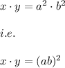 x\cdot y=a^2\cdot b^2\\\\i.e.\\\\x\cdot y=(ab)^2