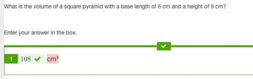 What is the volume of a square pyramid with a base length of 6 cm and a height of 9 cm?