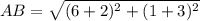 AB=\sqrt{(6+2)^{2}+(1+3)^{2}}