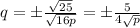 q=\pm\frac{\sqrt{25}}{\sqrt{16p}}=\pm\frac{5}{4\sqrt p}