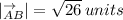 |^{ \rightarrow } _{AB} | = \sqrt{ 26} \: units