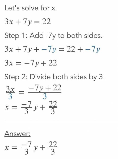 Solve the system of linear equations by substitution.  x+4y=14  3x+7y=22