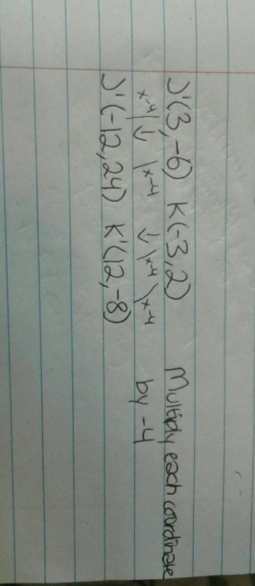 When segment jk is dilated with a scale factor -4, what are the coordinates of j and k?   a b c  d