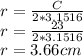 r=\frac{C}{2*3.1516} \\r=\frac{23}{2*3.1516} \\r=3.66 cm\\\\
