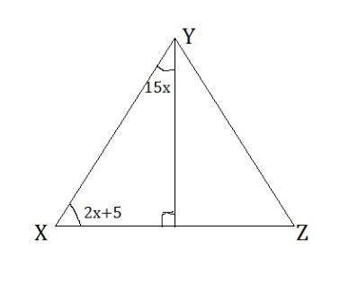 ﻿triangle wxy is isosceles. ∠ywx and ∠yxw are the base angles. yz bisects ∠wyx. m∠xyz = (15x)°. m∠yx