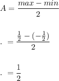 A=\dfrac{max - min}{2}\\\\\\.\ =\dfrac{\frac{1}{2}-(-\frac{1}{2})}{2}\\\\\\.\ =\dfrac{1}{2}