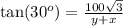 \text{tan}(30^o)=\frac{100\sqrt{3}}{y+x}