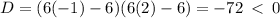D=(6(-1)-6)(6(2)-6)=-72\: