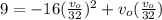 9 = -16( \frac{v_o}{32} )^2 + v_o( \frac{v_o}{32} )