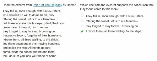 Which line from the excerpt supports the conclusion that odysseus cares for his men?