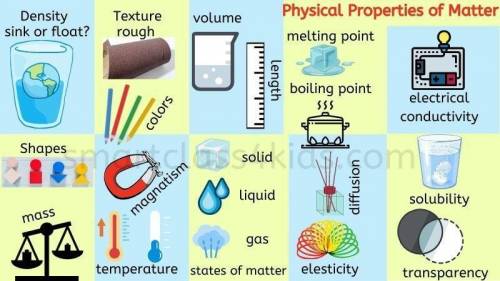 Which statements describe a physical property of matter?  check all that apply. a cumulus cloud is p
