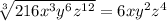 \sqrt[3]{216x^3y^6z^{12}}=6xy^2z^4