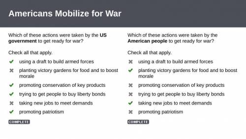 Which of these actions were taken by the us government to get ready for war?  check all that apply.