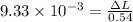 9.33 \times 10^{-3} = \frac{\Delta L}{0.54}