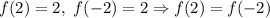 f(2)=2,\ f(-2)=2 \Rightarrow f(2)=f(-2)