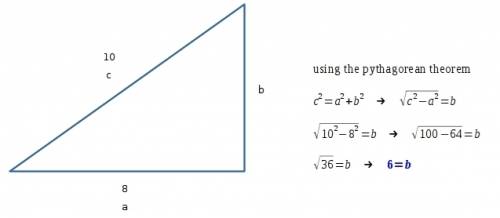 Find the length of the missing leg of a right triangle given a leg of length 8 and a hypotenuse of l